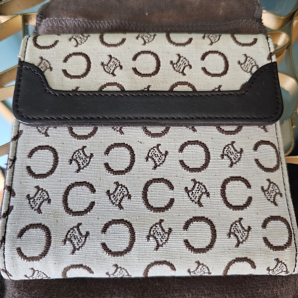 As Is Damaged - Celine Vintage Triomphe Canvas Leather White And Brown Wallet